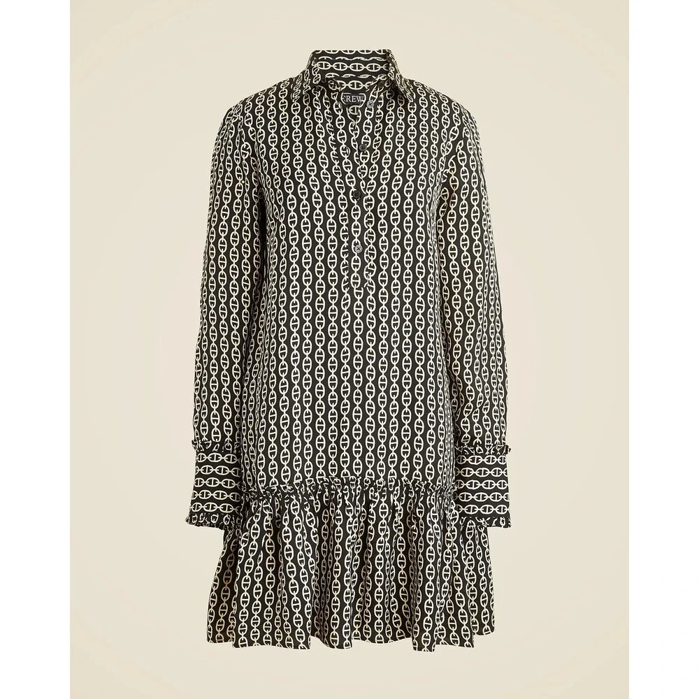 J.Crew Women's Shirt Dress Chain Print Long Sleeve Ruffle Hem E1‎